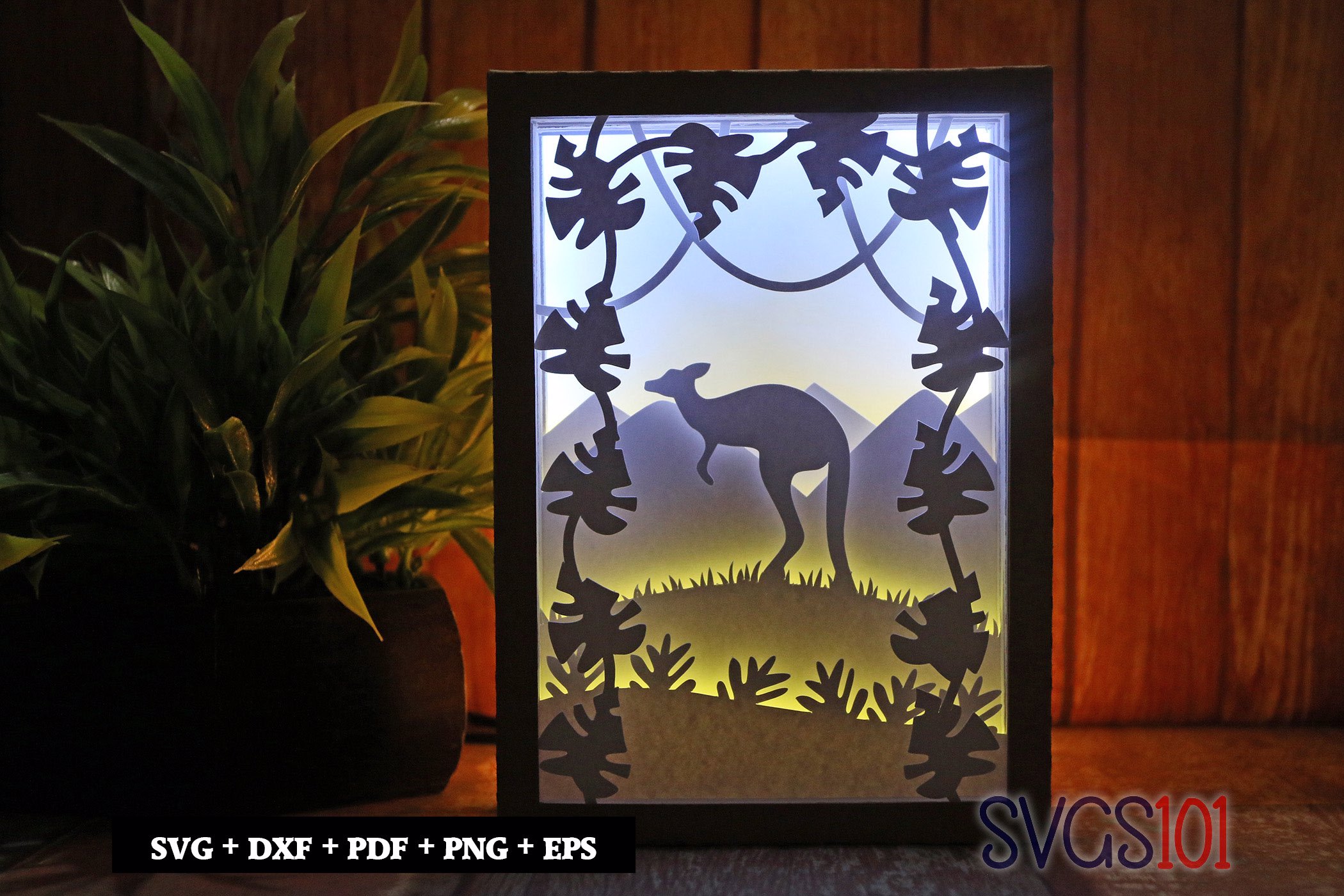 Kangaroo alone in Jungle Shadow Box SVG 5x7