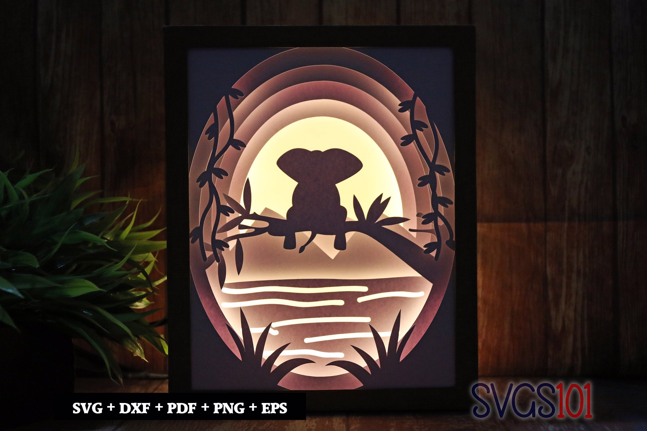 Huge Elephant Paper 3D Shadow Box SVG 8x10