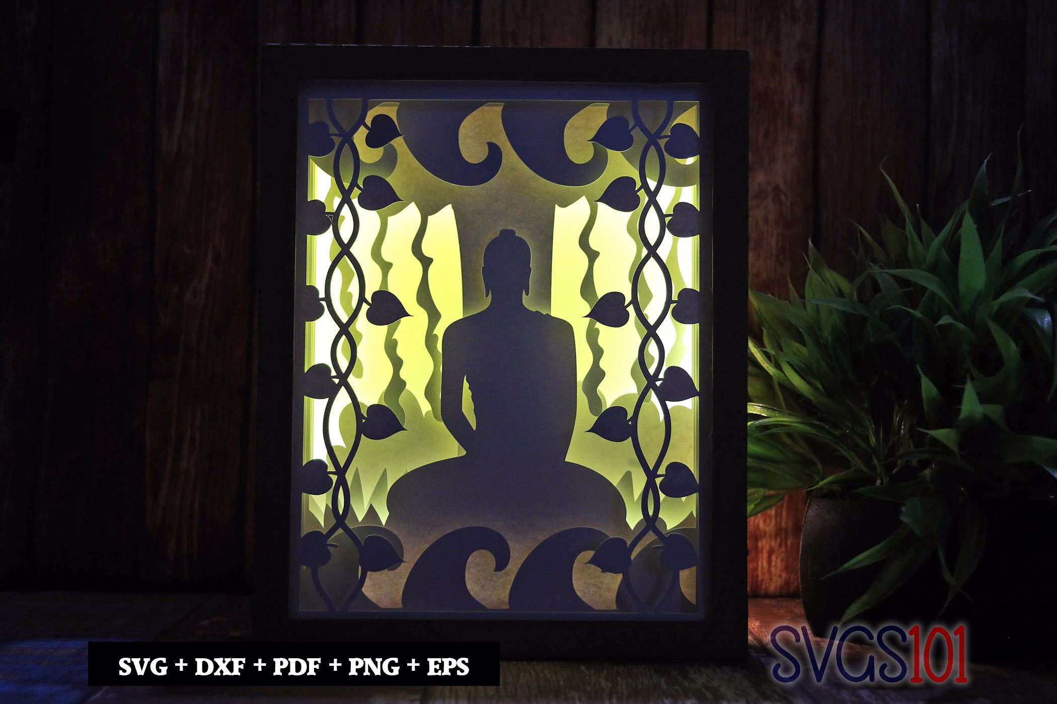 Buddha in meditation Shadow Box SVG 8x10