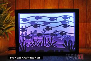 Group of Fishes in Aquarium Shadow Box SVG 5x7