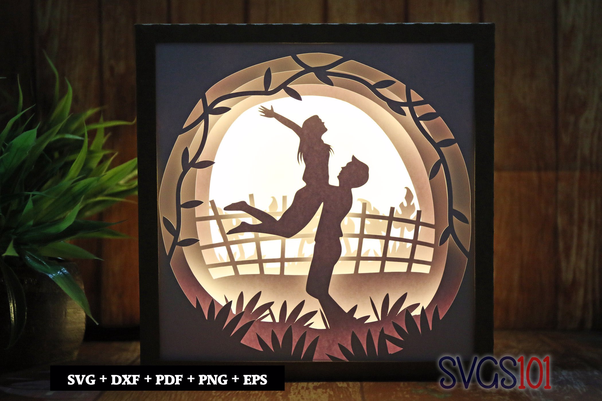 Handsome Boy Holding Girl Paper 3D Shadow Box SVG 8x8 12x12