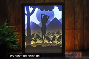 Alluring Girl With Poses Paper 3D Shadow Box SVG 8x10