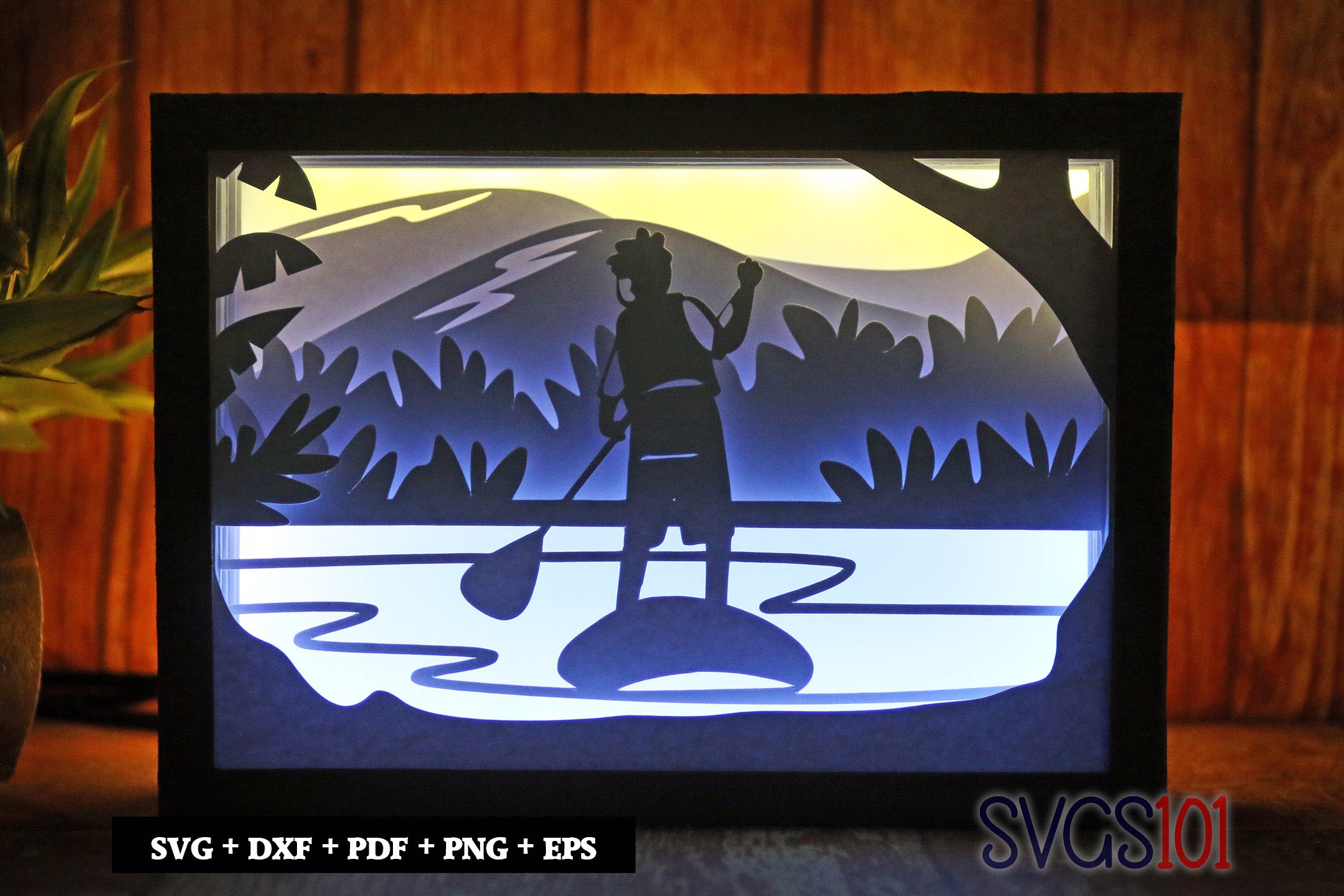 Kayaking in River Shadow Box SVG 5x7