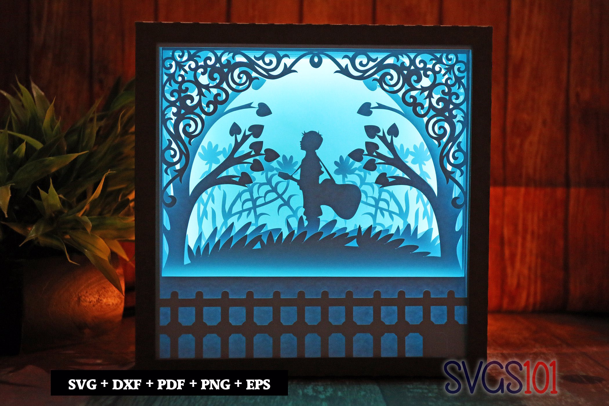 Boy with Guitar Shadow Box Light Box 8x8, 12x12