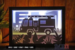 Emergency Fire Truck Paper 3D Shadow Box SVG 5x7