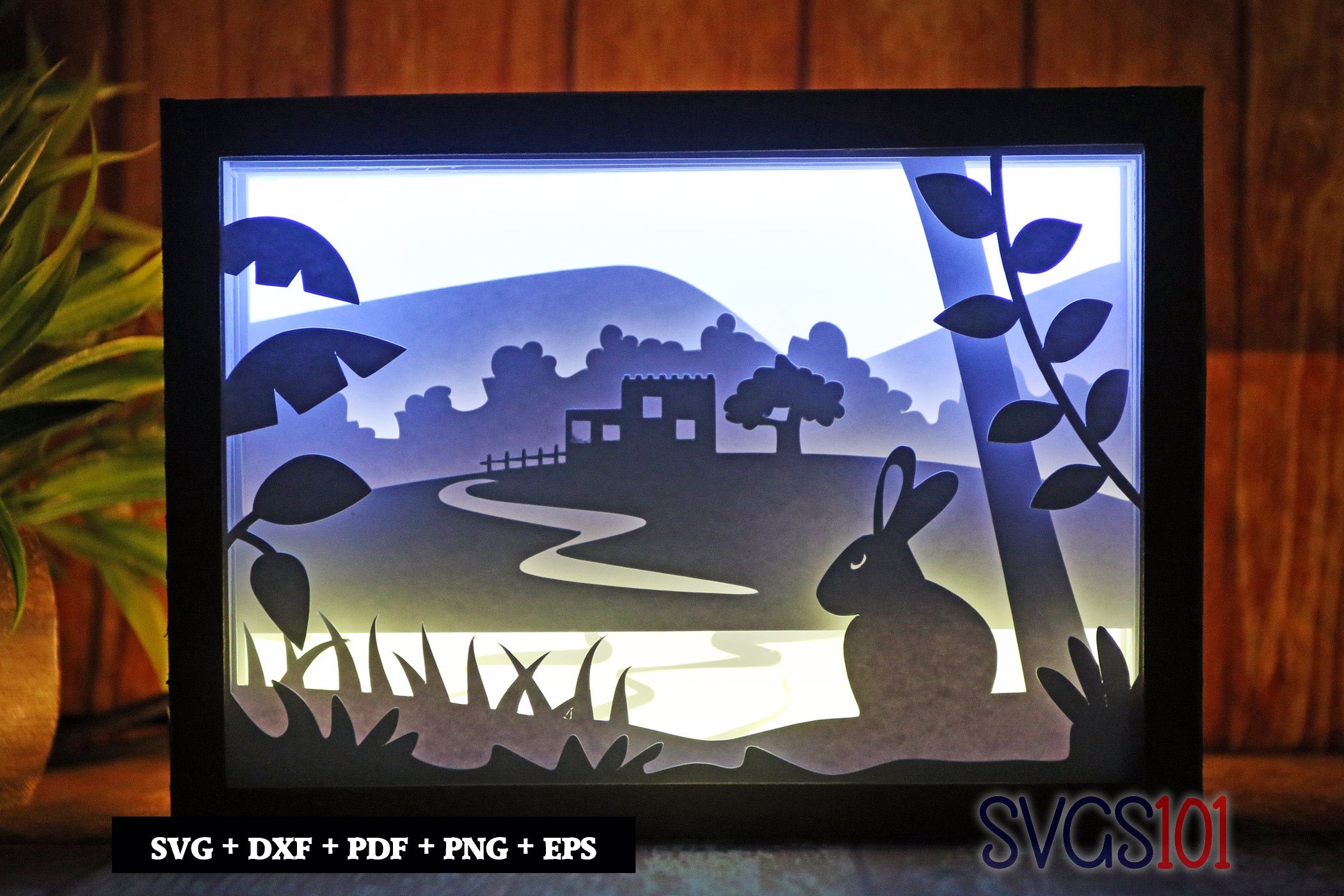 Rabbit in Grass Light Box SVG 5x7 Landscape