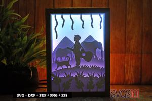 Young Boy playing Guitar in Jungle Shadow Box SVG 5x7