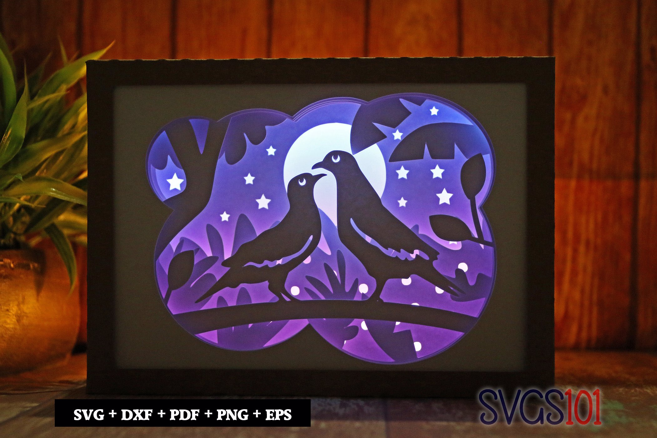 Cute Pigeons in Love Paper 3D Shadow Box SVG 5x7