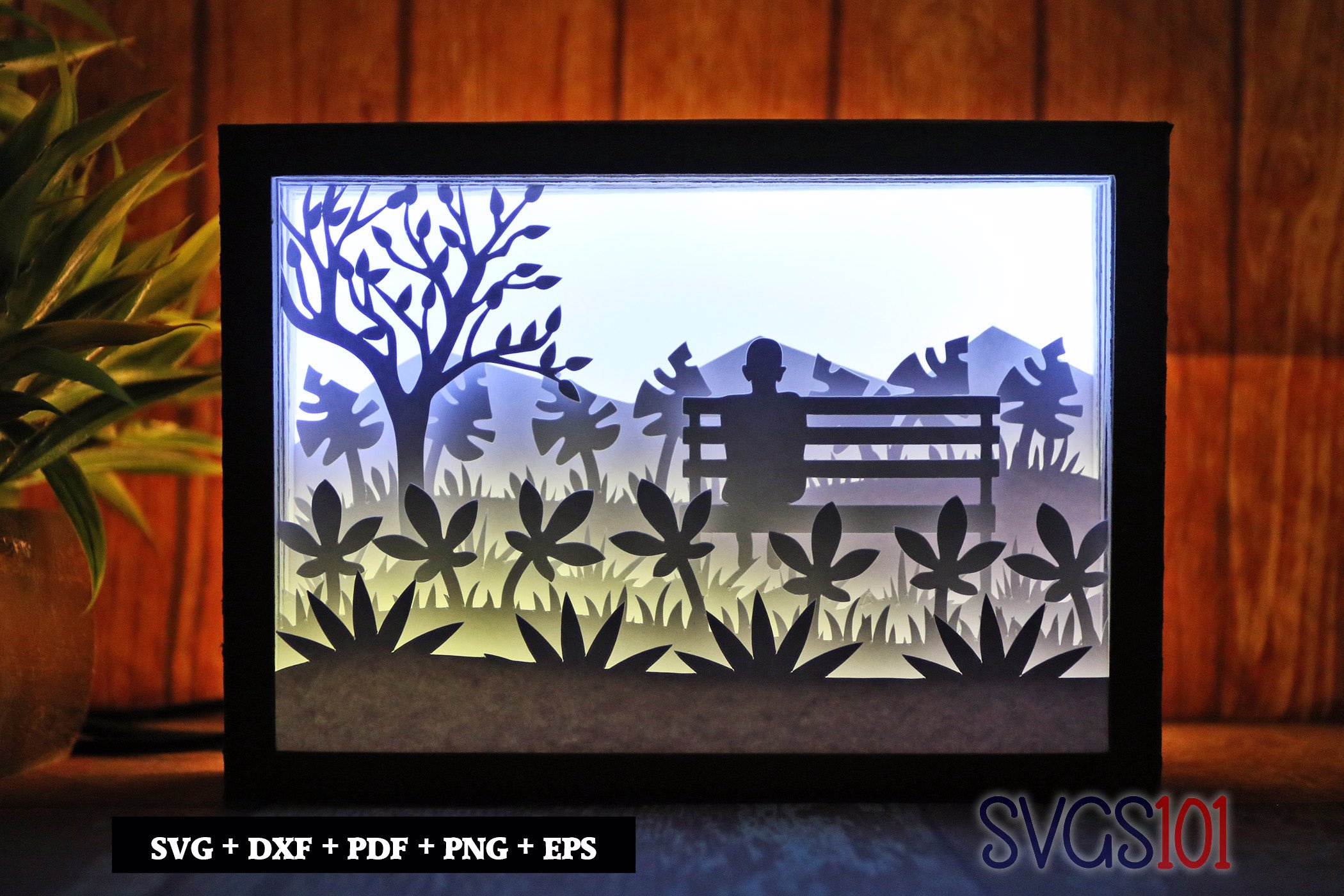 Young Boy Sitting Alone on Bench Shadow Box SVG 5x7