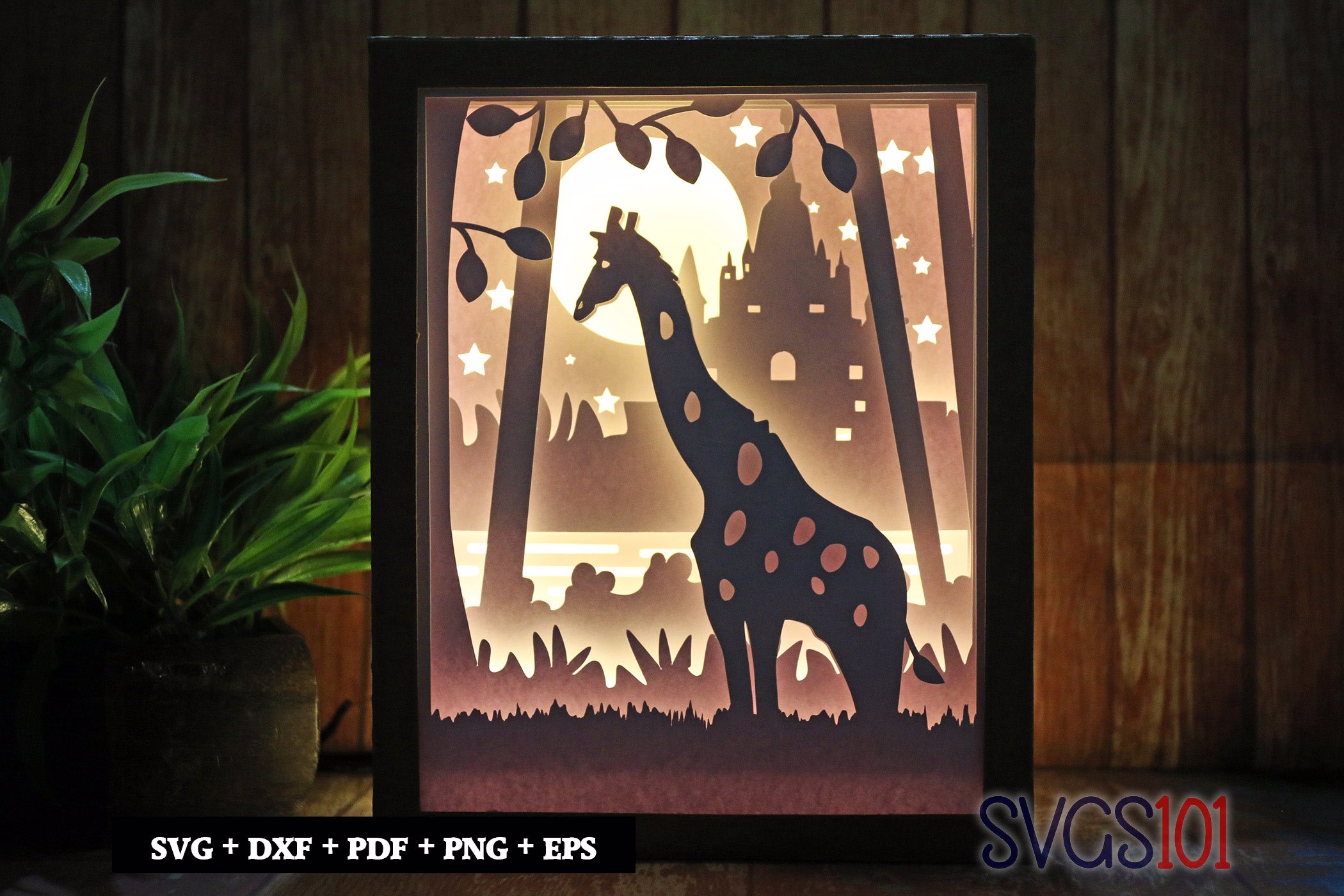 Giraffe in Jungle Paper 3D Shadow Box SVG 8x10