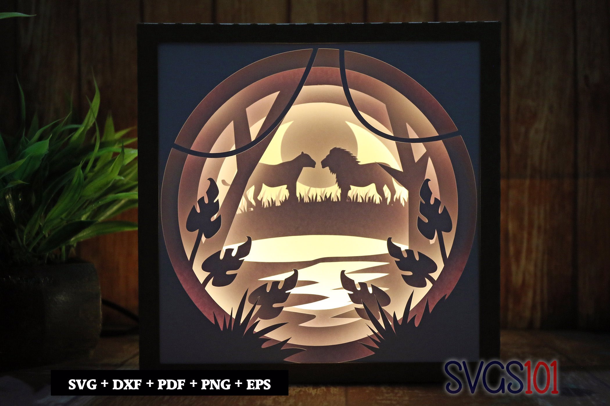 Sceneary of Lion Faceoff LED Light Box Shadow Box Square 8x8, 12x12