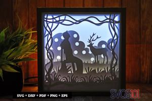 Little Boy Watching Deer DIY Shadow Box Light Box 8x8, 12x12