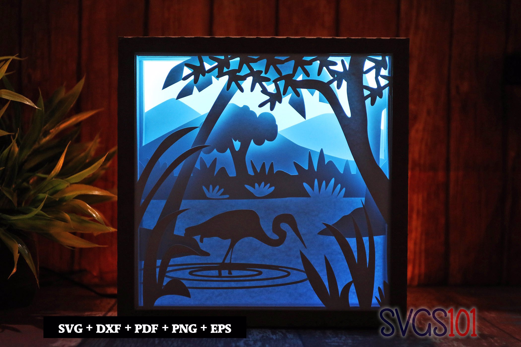 Grey Heron in the water Square Shadow Box SVG 8x8 10x10 12x12