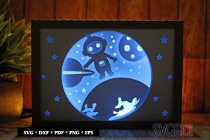 Astronaut in Outerspace Paper 3D Shadow Box SVG 5x7