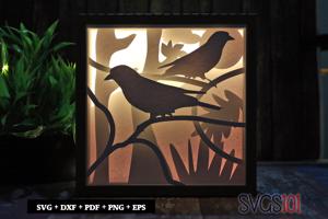 Birds on Branch Square Shadow Box SVG 8x8 10x10 12x12