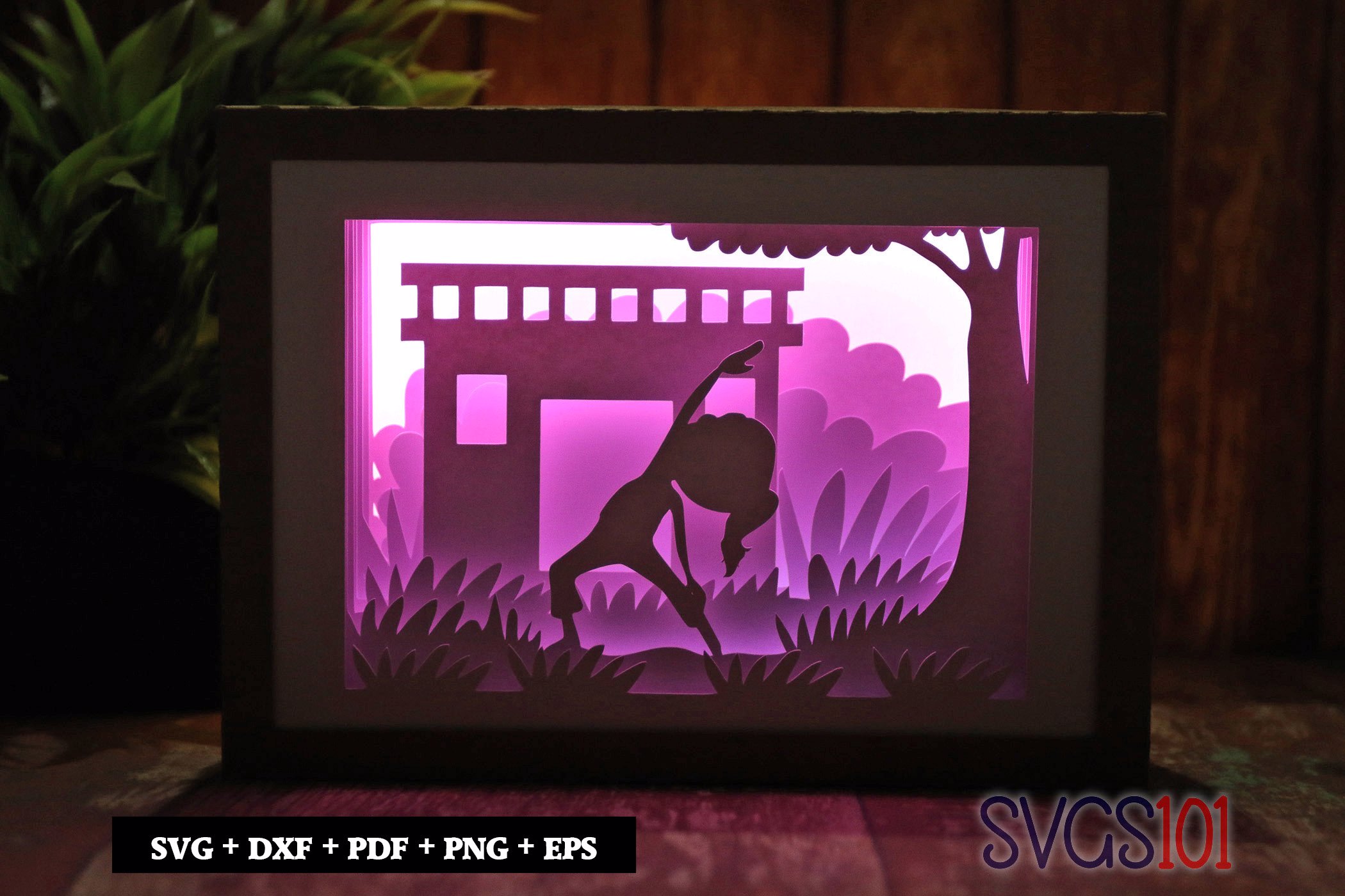 Girl Doing Yoga Shadow Box SVG 5x7