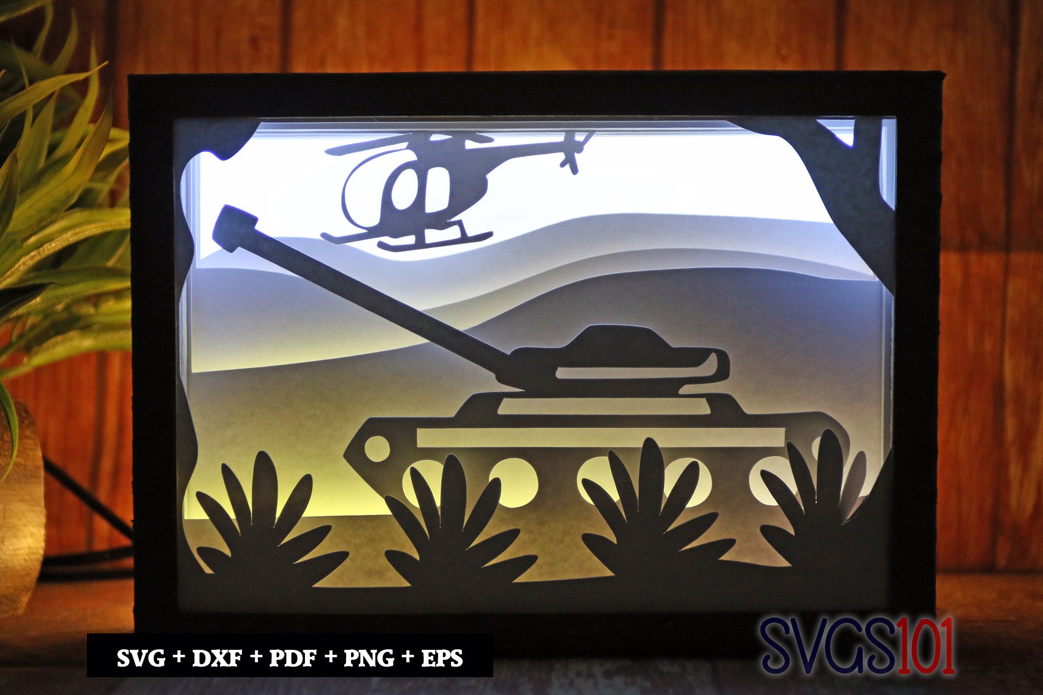 Tank with Helicopters DIY Shadow Box Light Box 5x7