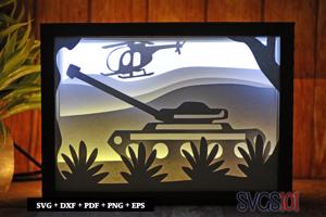 Tank with Helicopters DIY Shadow Box Light Box 5x7