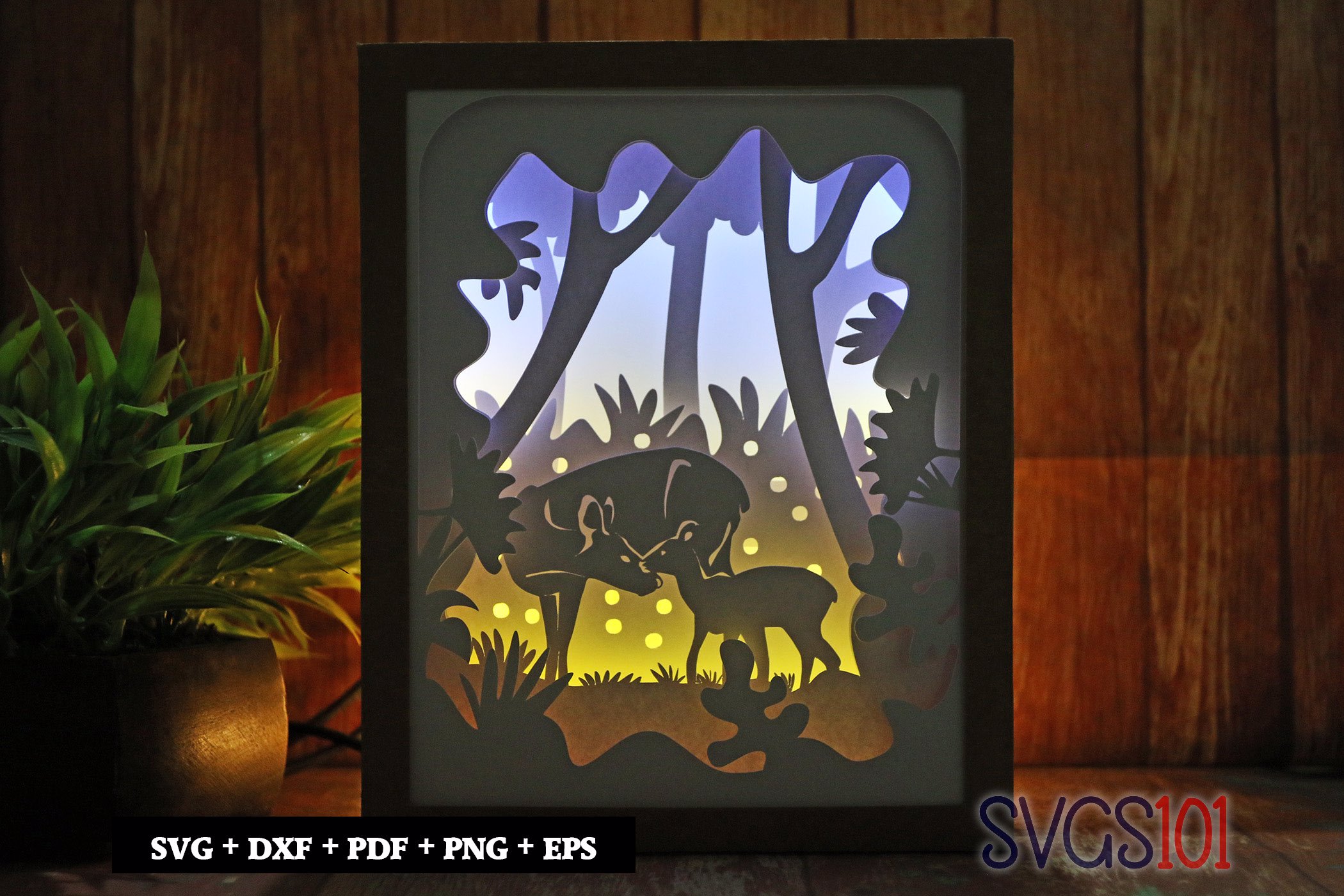 Deer with Baby Deer Paper 3D Shadow Box SVG 8x10