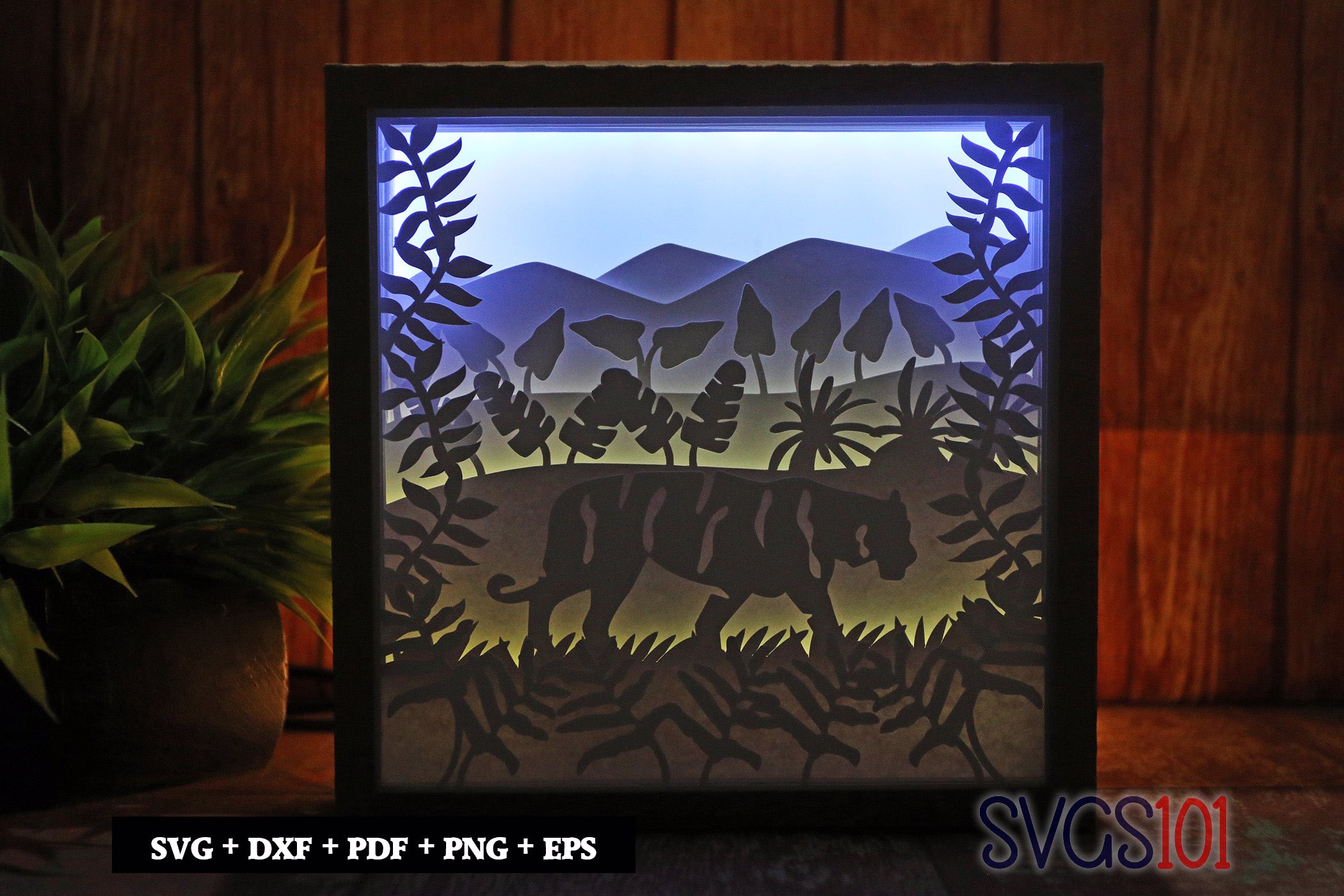 Tiger in Jungle DIY Shadow Box Light Box 8x8, 12x12