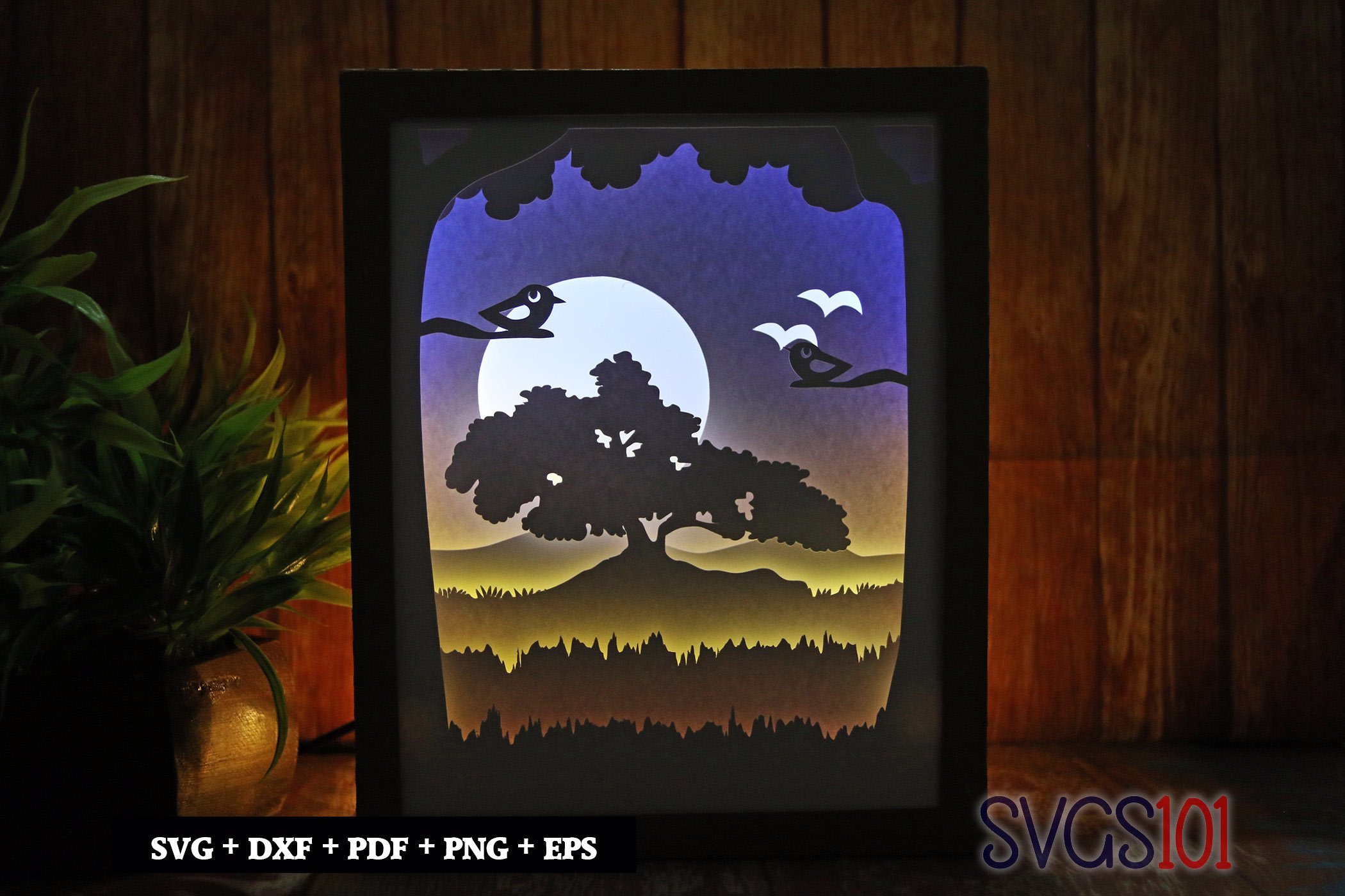 Two Birds and Sunset Shadow Box 8x10 Rectangle