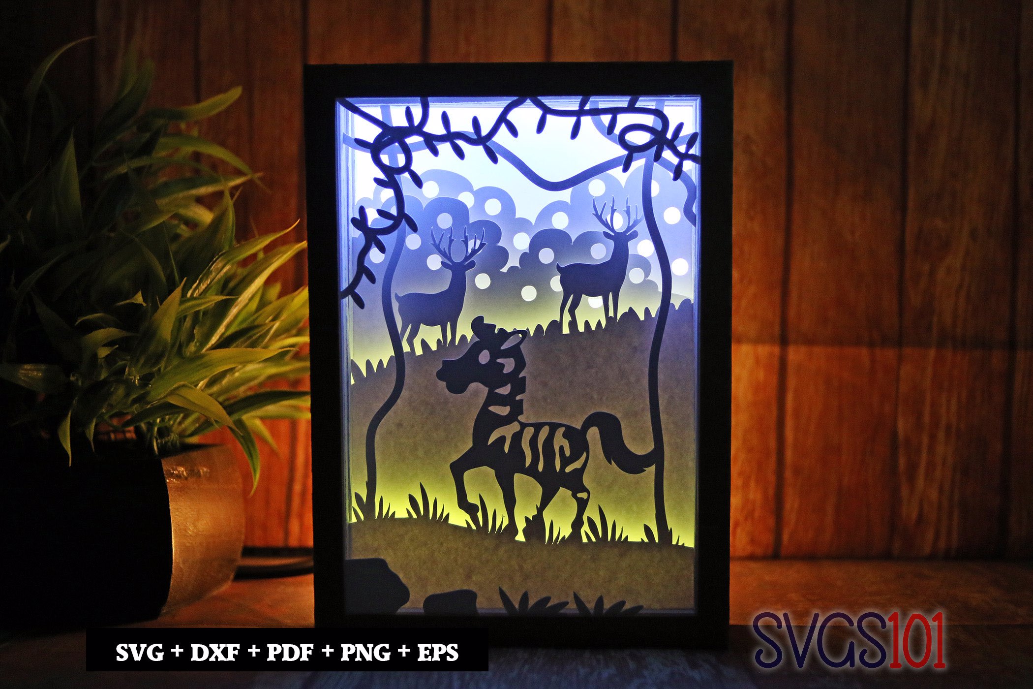 Lovely Zebra with Deers Paper 3D Shadow Box SVG 5x7