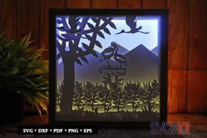 Stork Bird Family Shadow Box Light Box 8x8, 12x12