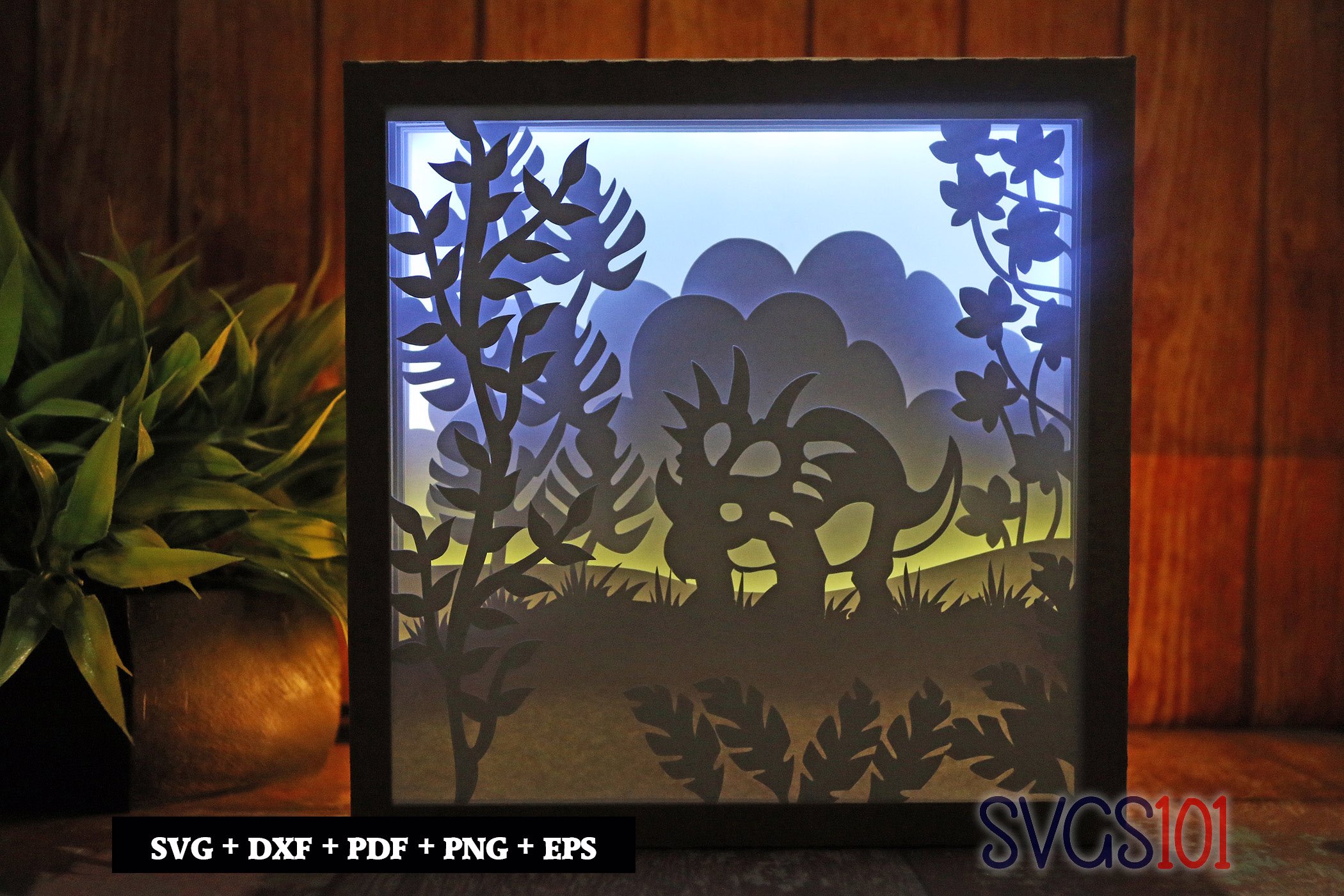 Styracosaurus Dino DIY Shadow Box Light Box 8x8, 12x12