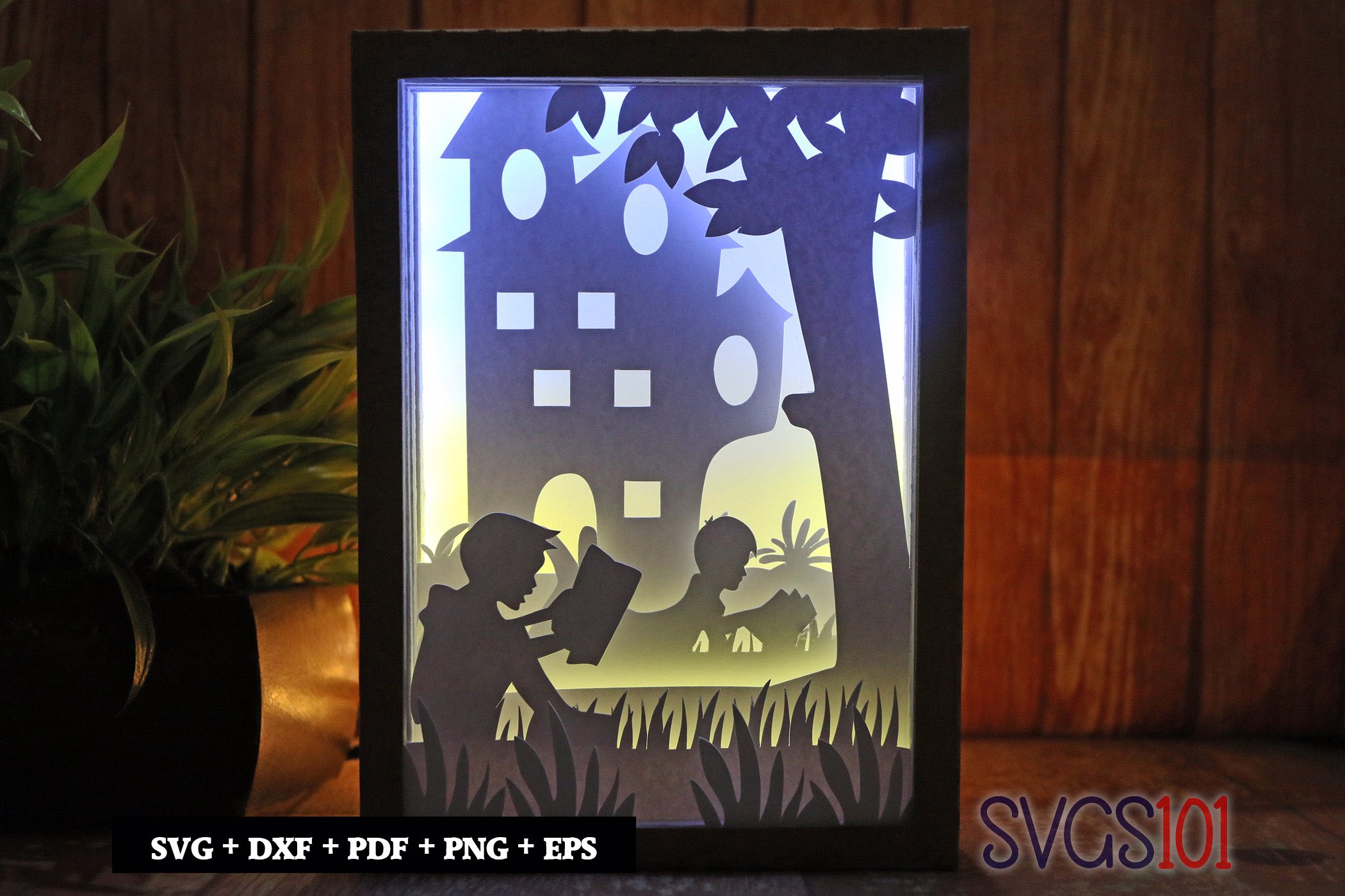 Little Boy Reading Book in Garden DIY Shadow Box Light Box 5x7