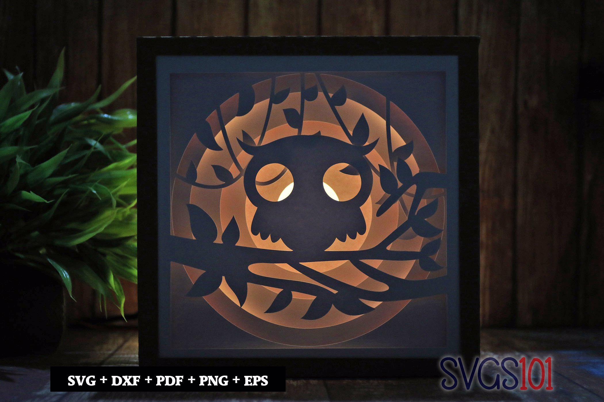 Ghost Owl Shadow Box Light Box 8x8, 12x12