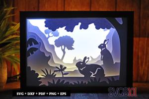 Rabbits in Jungle Shadow Box 5x7 Rectangle