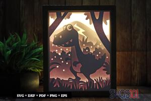 Cute Dino Paper 3D Shadow Box SVG 8x10