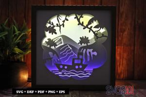 Little Boat on the Water DIY Shadow Box Light Box 8x8, 12x12