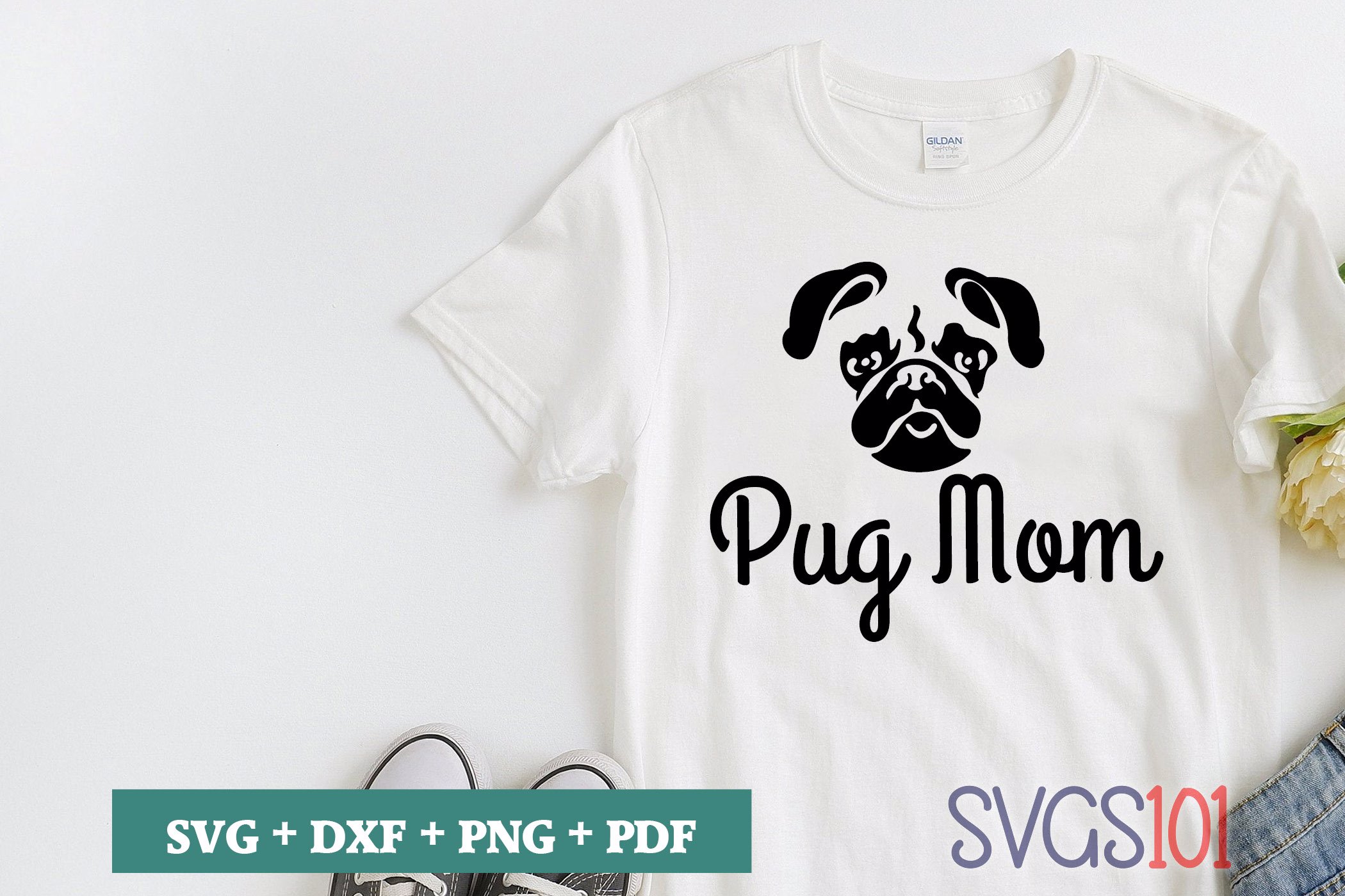Pug Mom SVG Cuttable file - DXF, EPS, PNG, PDF | SVG Cutting File