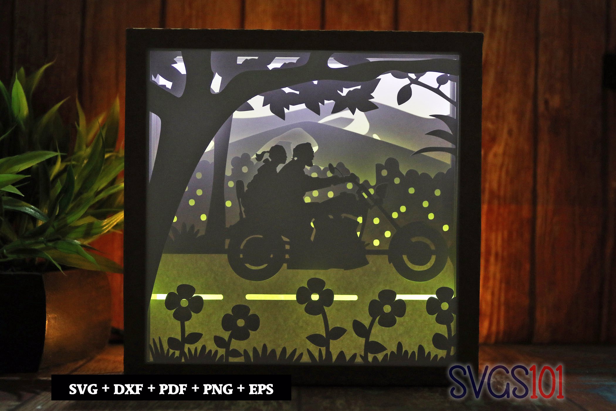 Road Trip on Bike LED Light Box Shadow Box Square 8x8, 12x12