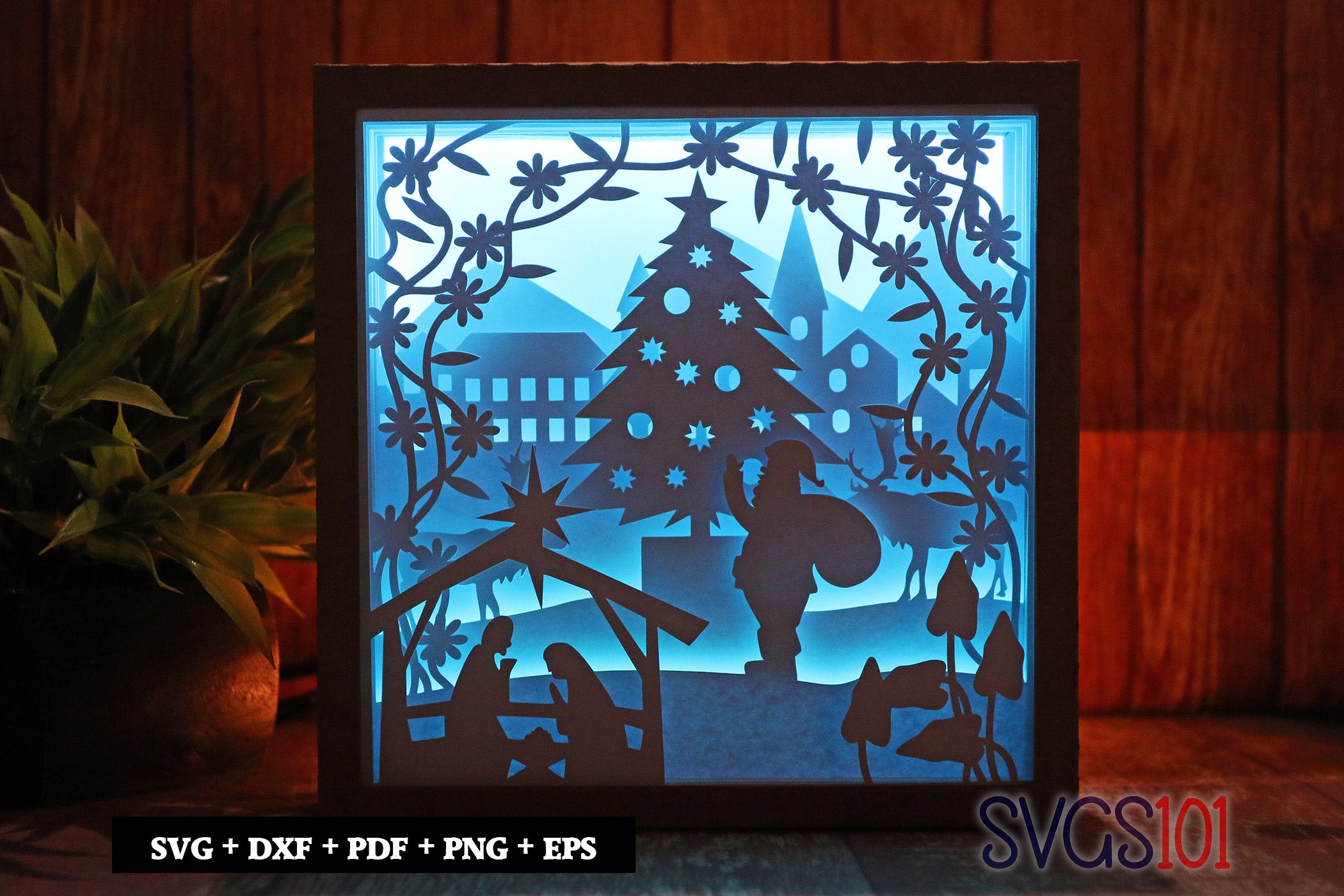 Christmas Tree with Santa Paper 3D Shadow Box SVG 8x8 12x12