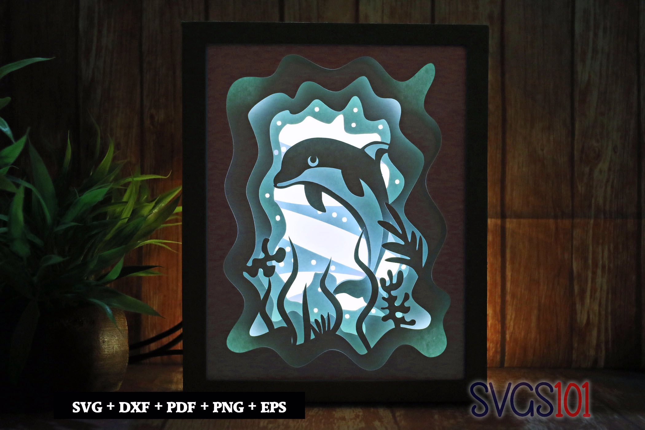 Lovely Dolphin Paper 3D Shadow Box SVG 8x10