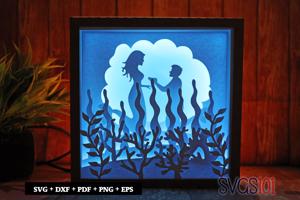 Mermaid Couple LED Light Box Shadow Box Square 8x8, 12x12