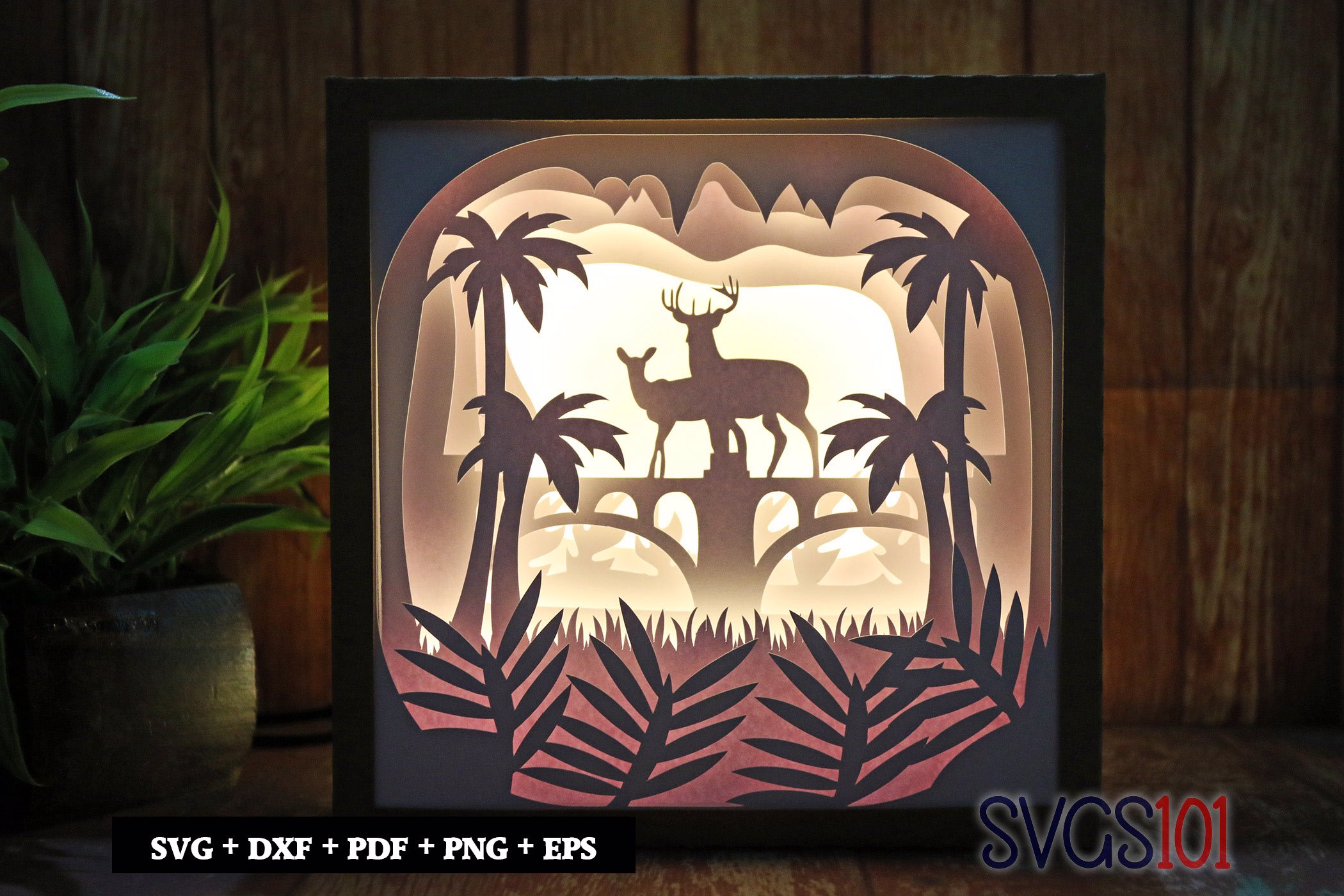 Deer on Bridges LED Light Box Shadow Box Square 8x8, 12x12