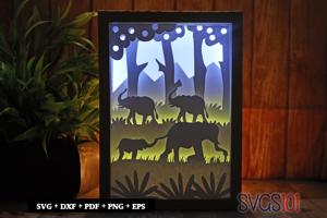 Cute Elephants Family Shadow Box SVG 5x7