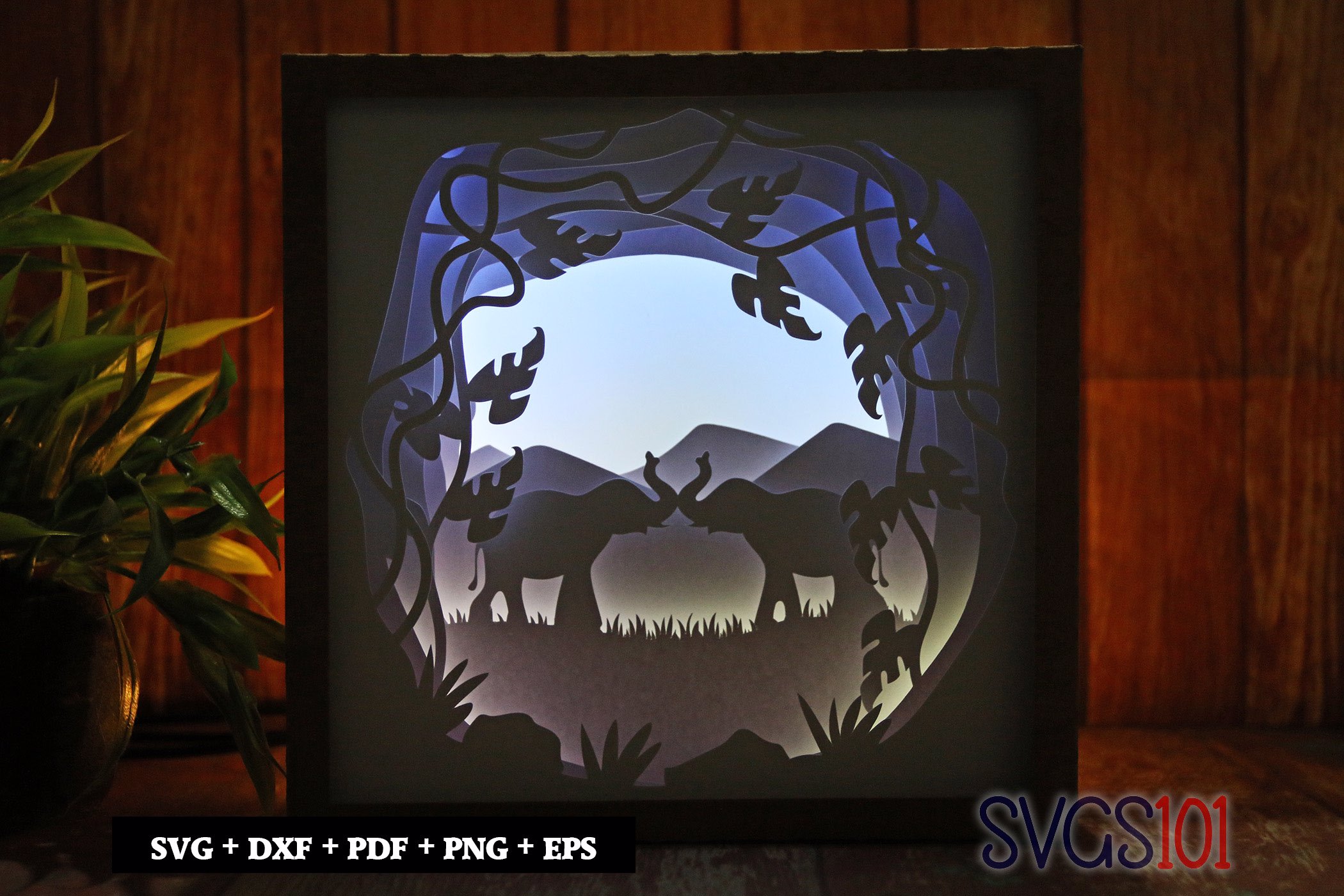 Huge Elephants Paper 3D Shadow Box SVG 8x8 12x12