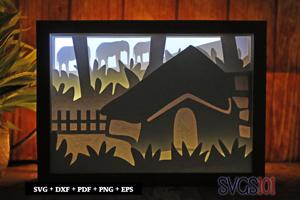 Village House Paper 3D Shadow Box SVG 5x7