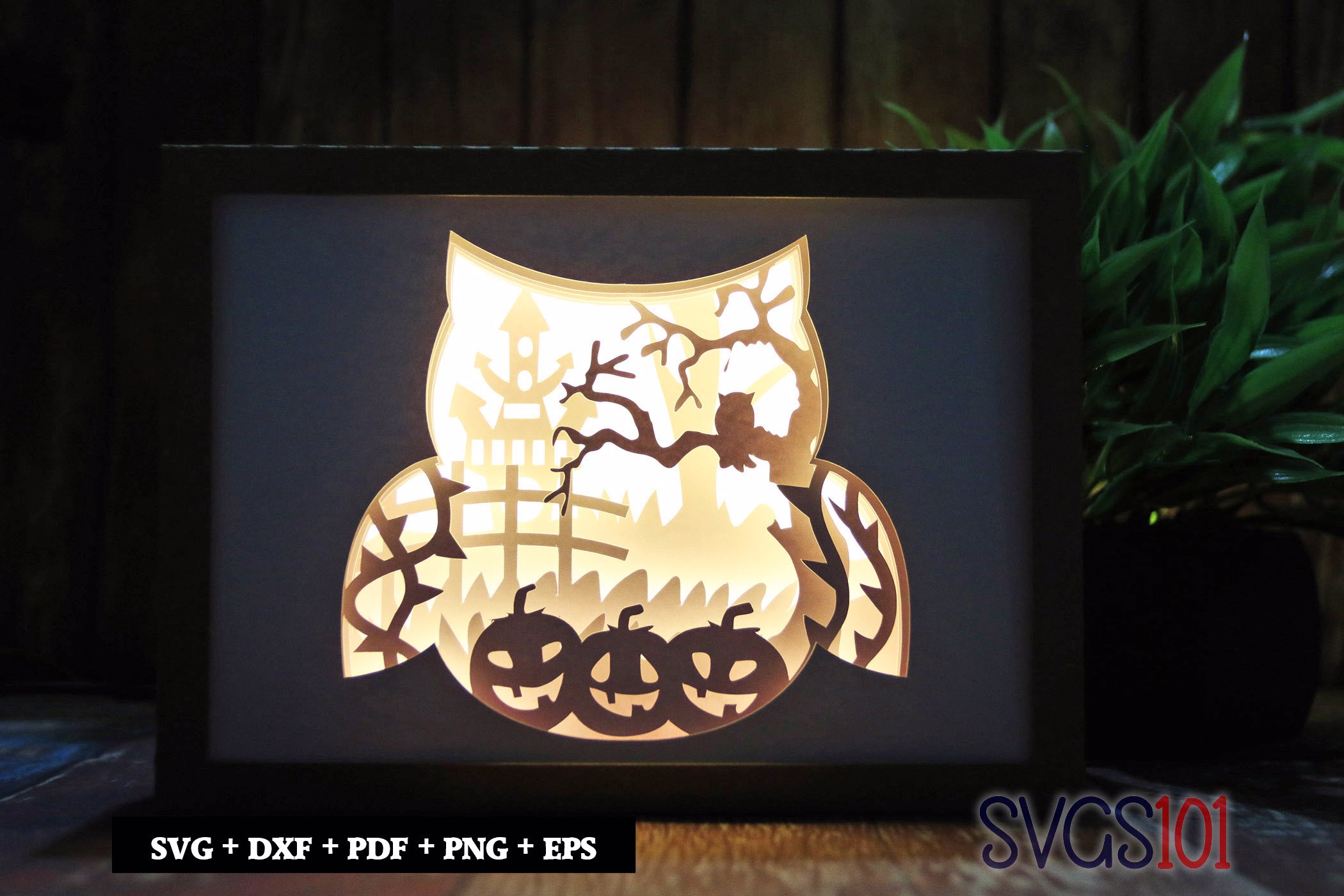 Halloween Owl Shadow Box 5x7 Rectangle