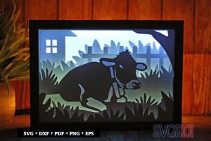 Cow Sitting and Gazing Paper 3D Shadow Box SVG 5x7