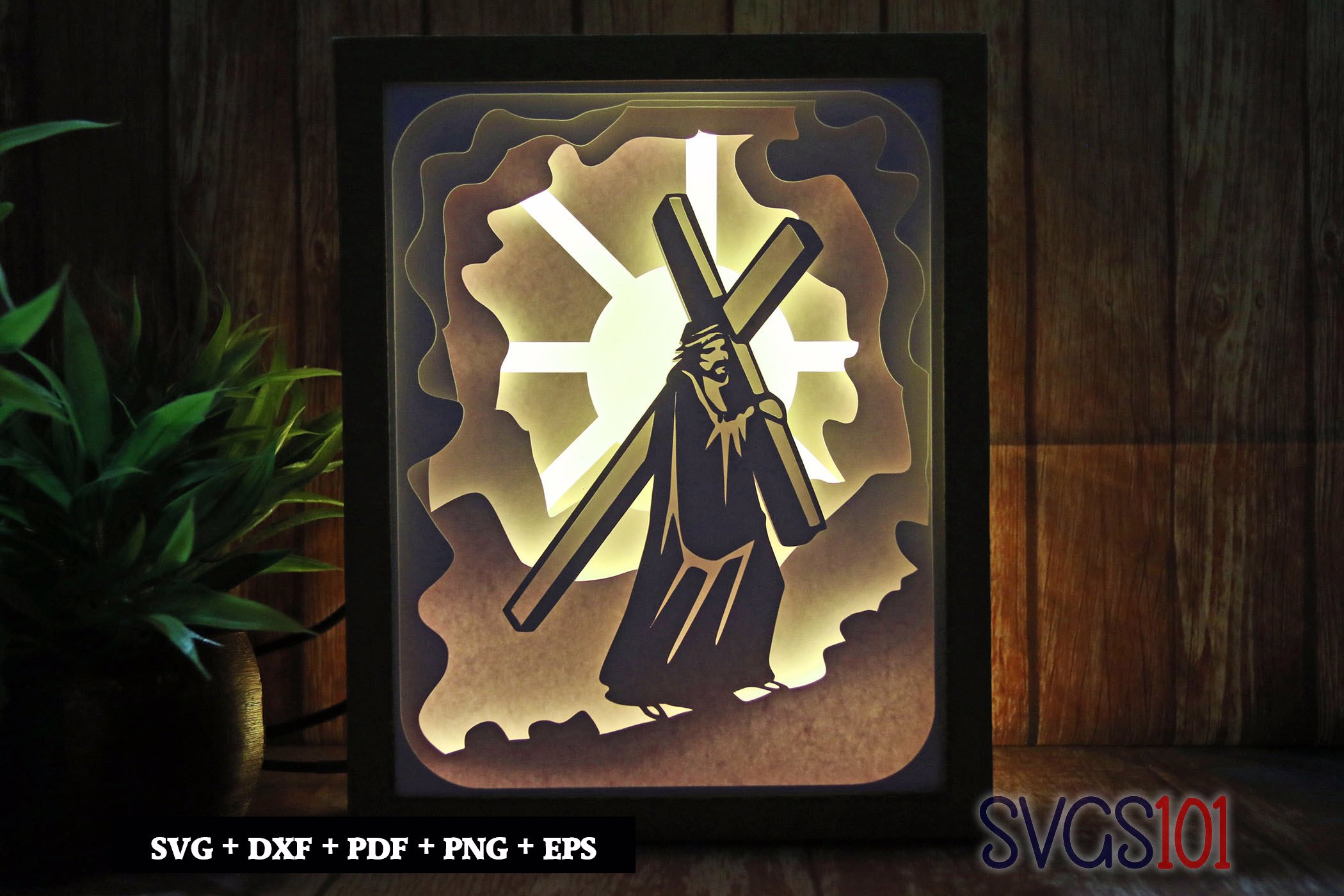 Jesus Carrying Cross Paper 3D Shadow Box SVG 8x10
