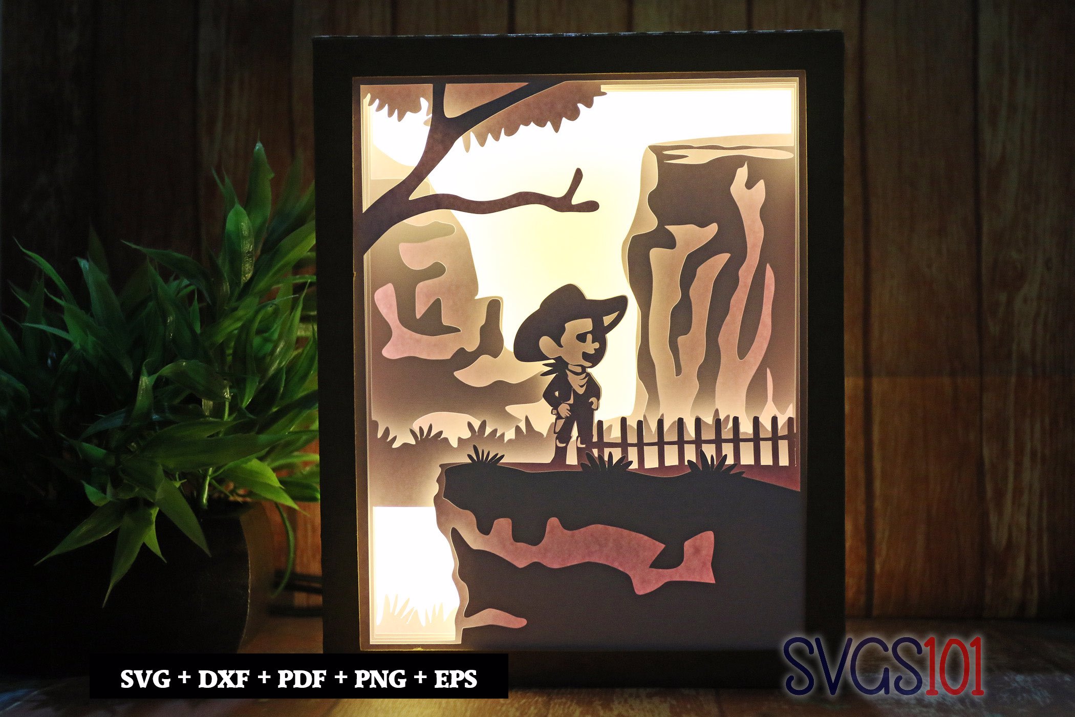 Cowboy on Mountain DIY Shadow Box Light Box 8x10