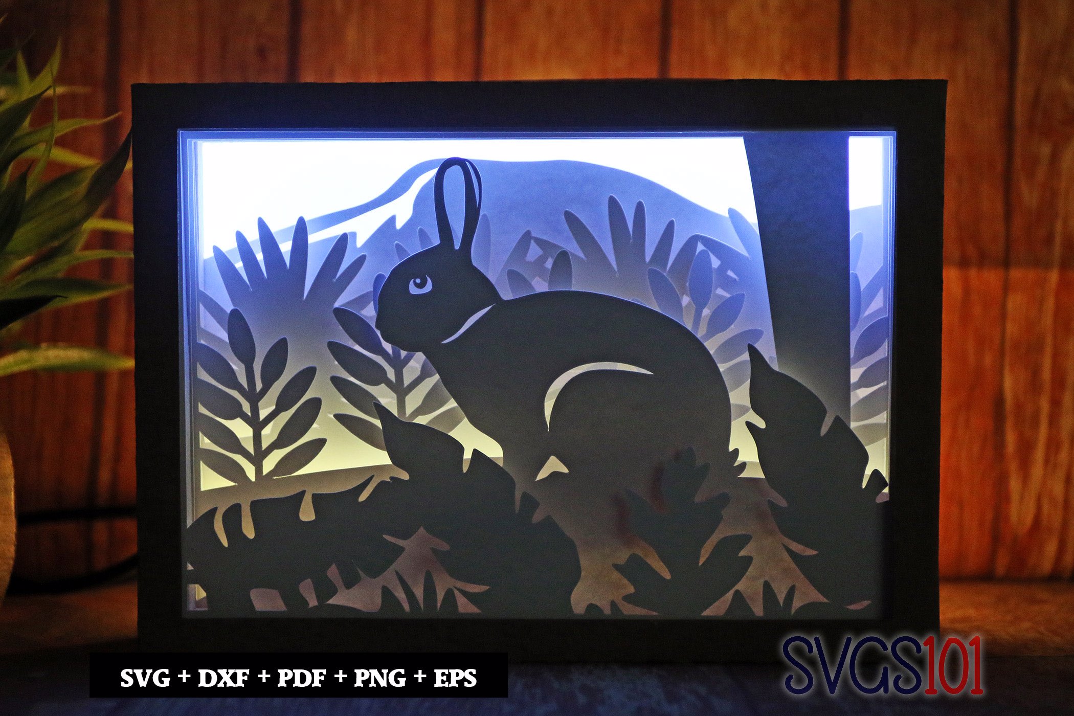 Scared Bunny Paper 3D Shadow Box SVG 5x7