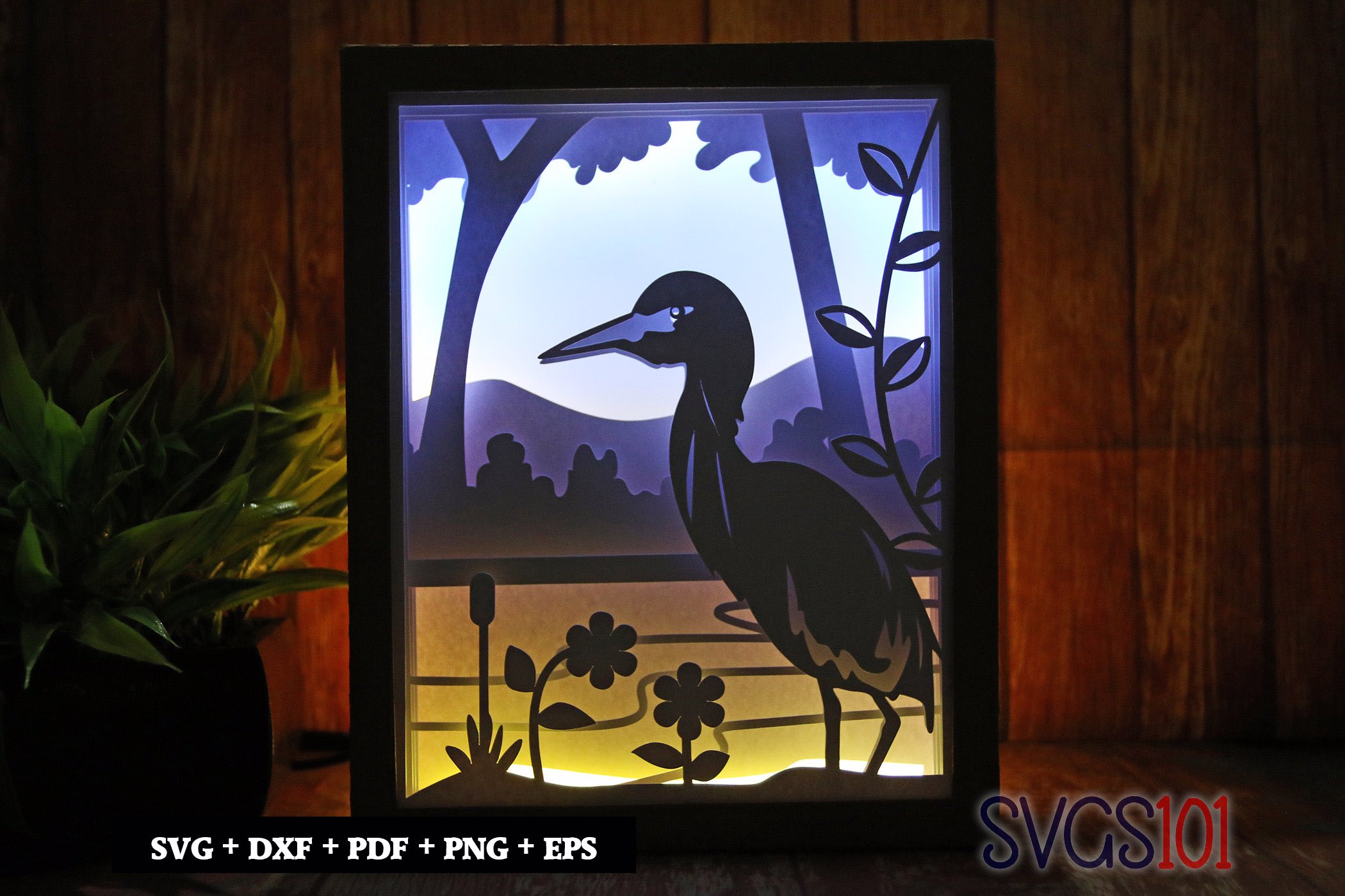 Stork Bird Shadow Box 8x10 Rectangle
