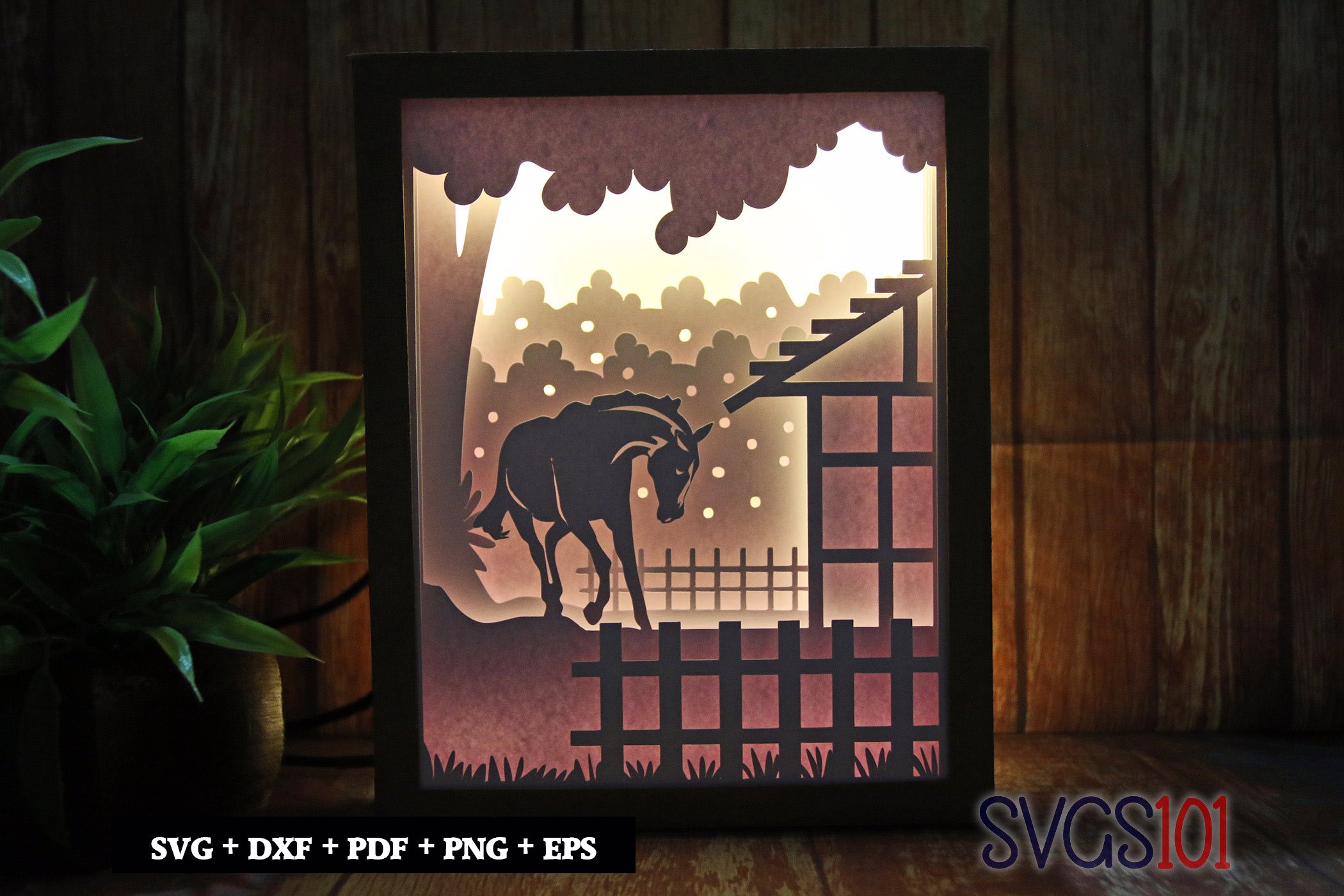 Horse in Farm Paper 3D Shadow Box SVG 8x10