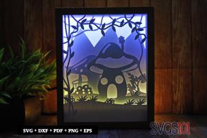 Tiny Mushroom House Paper 3D Shadow Box SVG 8x10